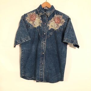 Betty Blue Denim Embellished Women’s Shirt Size M